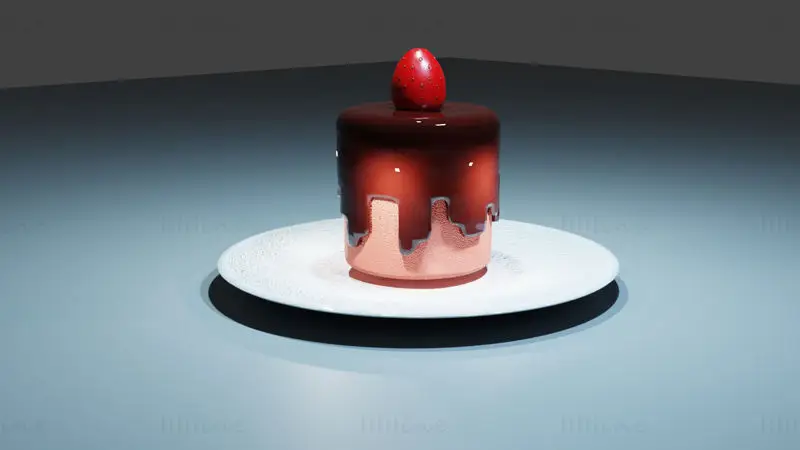 کیک توت فرنگی شکلاتی مدل سه بعدی