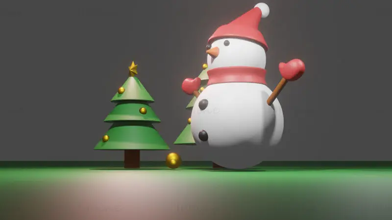 Christmas Tree and Snowman 3D Model
