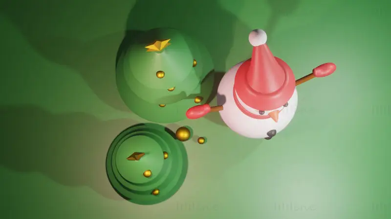 Kerstboom en sneeuwpop 3D-model