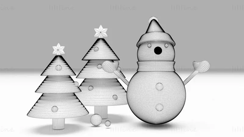 Christmas Tree and Snowman 3D Model