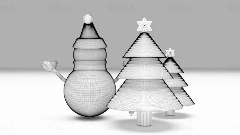 Kerstboom en sneeuwpop 3D-model
