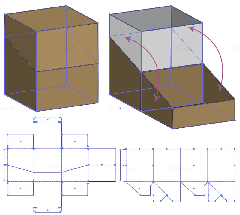 Clamshell box die cutting line vektor eps