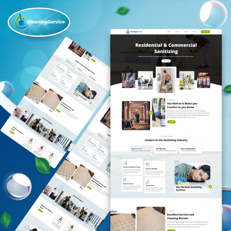 清洁服务行业公司企业网站着陆页模板 - UI Adobe XD