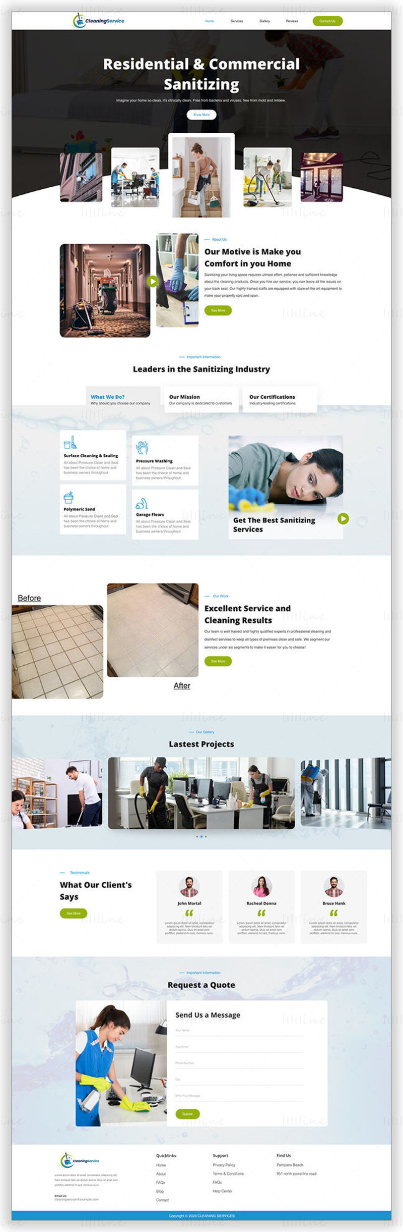清洁服务行业公司企业网站着陆页模板 - UI Adobe XD