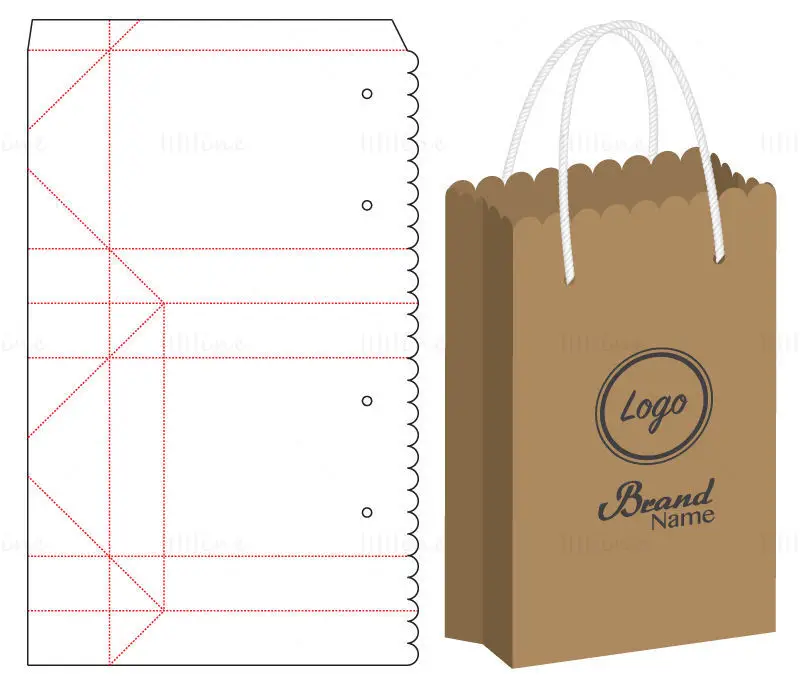 Clothing packaging bag dieline die cutting line vector
