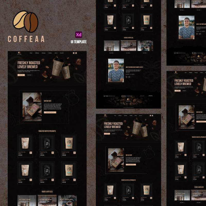 Coffeaa UI Template - قالب الصفحة المقصودة لموقع ويب Adobe XD Coffee UI