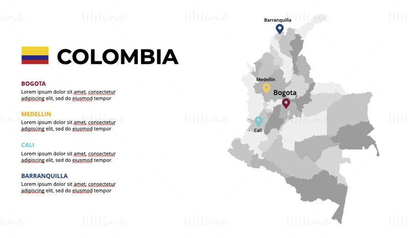 Kolumbien-Infografik-Karte bearbeitbare PPT und Keynote