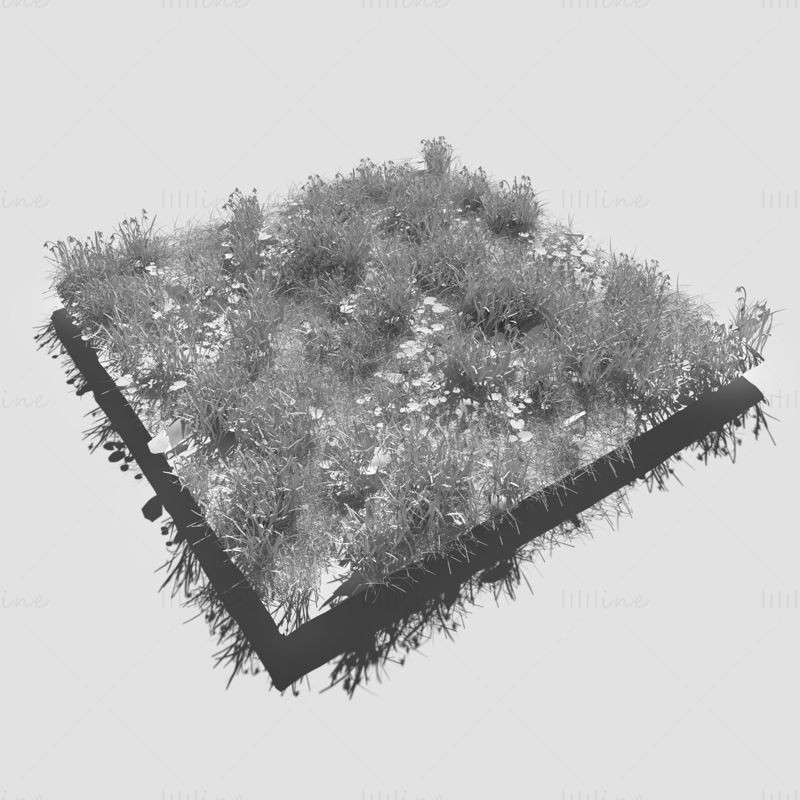 Modelo 3D de parche de pradera de campanillas comunes