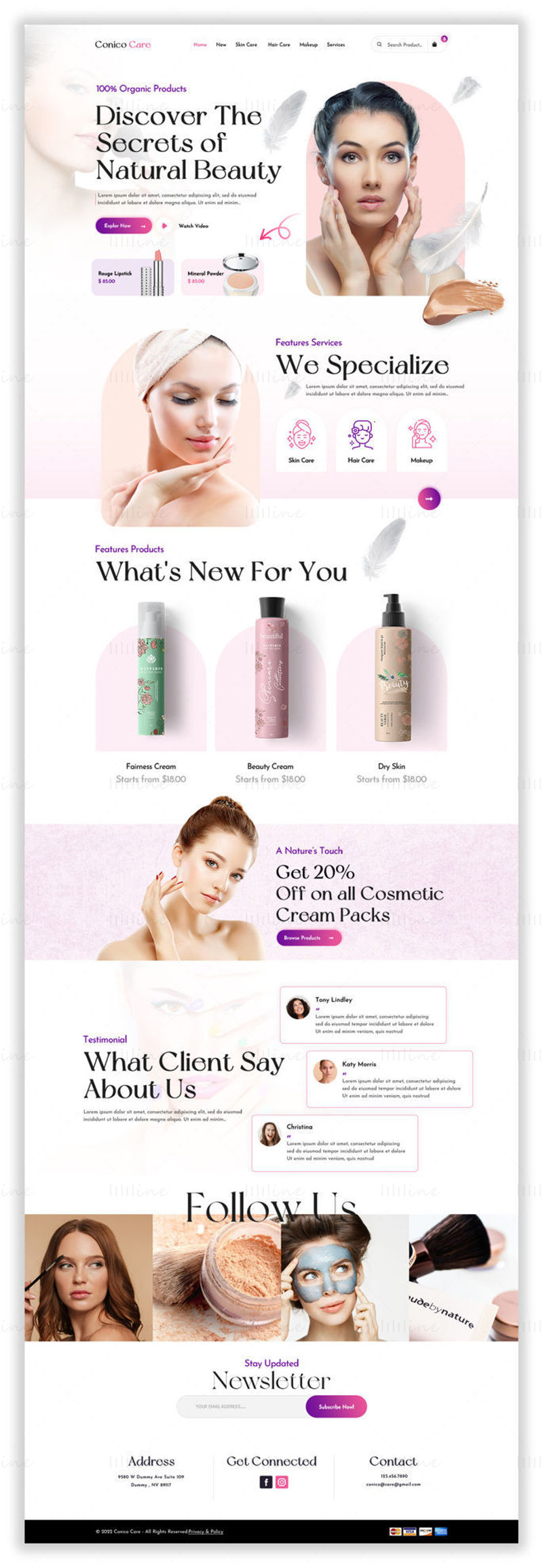 Conico-Care Kozmetik ve Cilt Bakımı Ana Sayfası - UI Adobe Photoshop