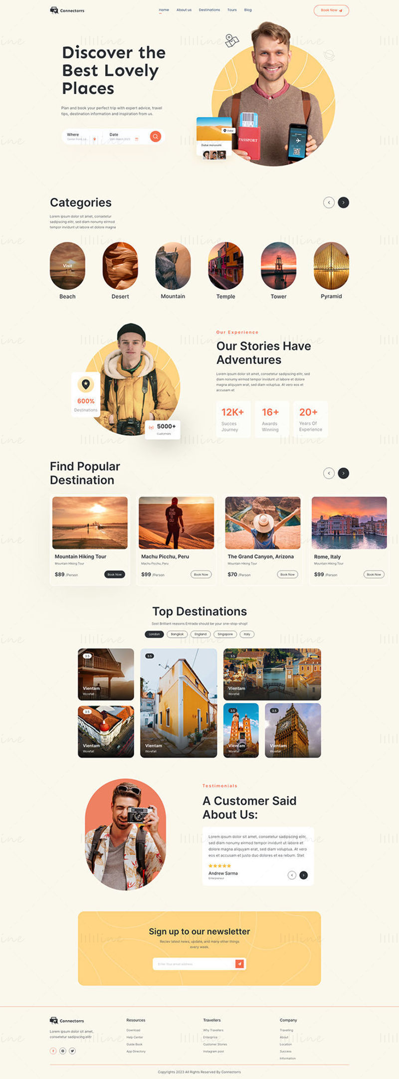 Connectorrs travel location booking web templates UI Template Designed in Adobe XD