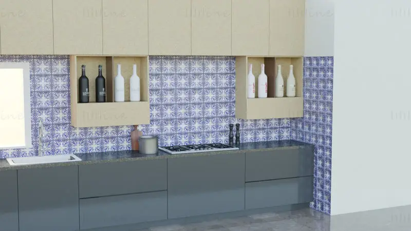 Modelo 3D de armário de cozinha modular contemporâneo