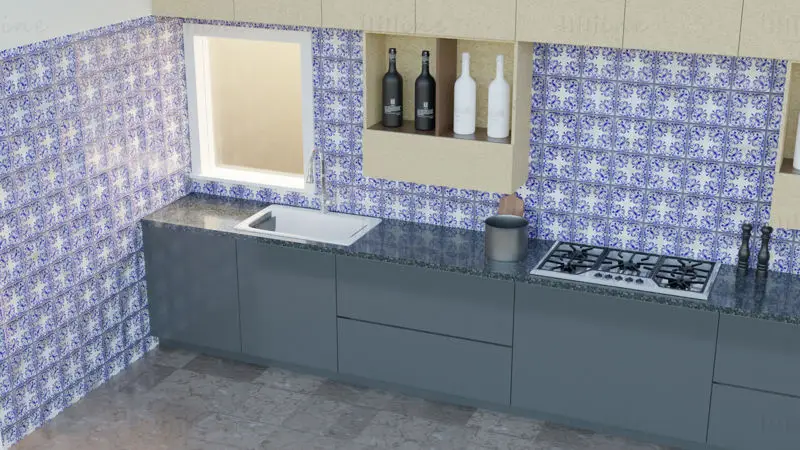 Modelo 3D de armário de cozinha modular contemporâneo