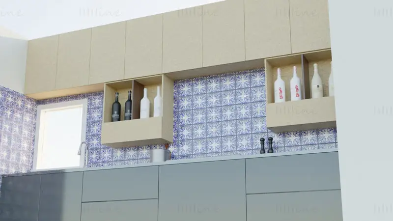 Modelo 3D de armário de cozinha modular contemporâneo