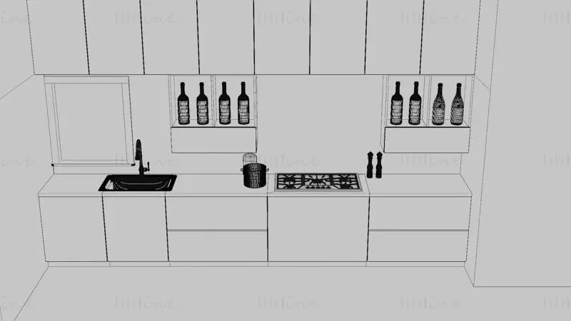 Contemporary Modular Kitchen Cabinet 3D Model