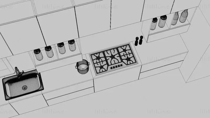 Modelo 3D de armário de cozinha modular contemporâneo