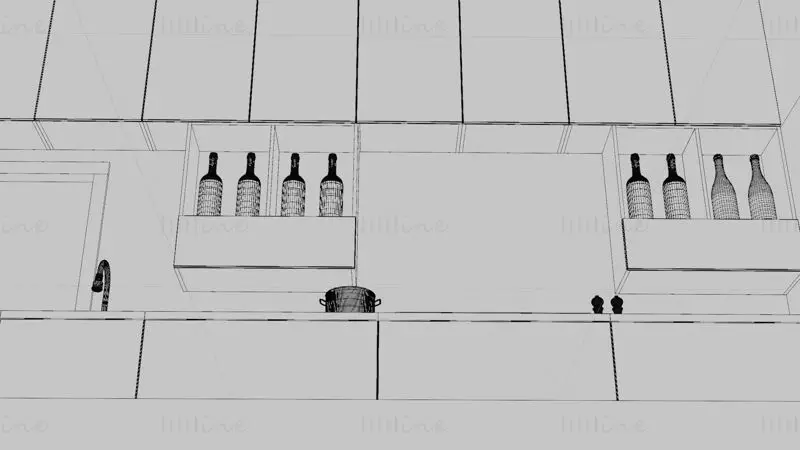 Contemporary Modular Kitchen Cabinet 3D Model