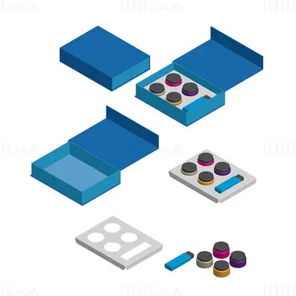 Cosmetic packaging box with product support dieline die cutting line vector