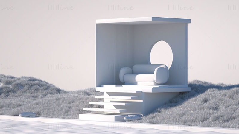 创意沙发3d场景粉色沙发模型户外环境