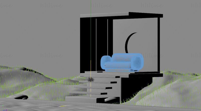 Ustvarjalni kavč 3d scene roza model kavč zunanje okolje