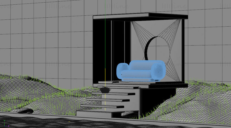 Ustvarjalni kavč 3d scene roza model kavč zunanje okolje