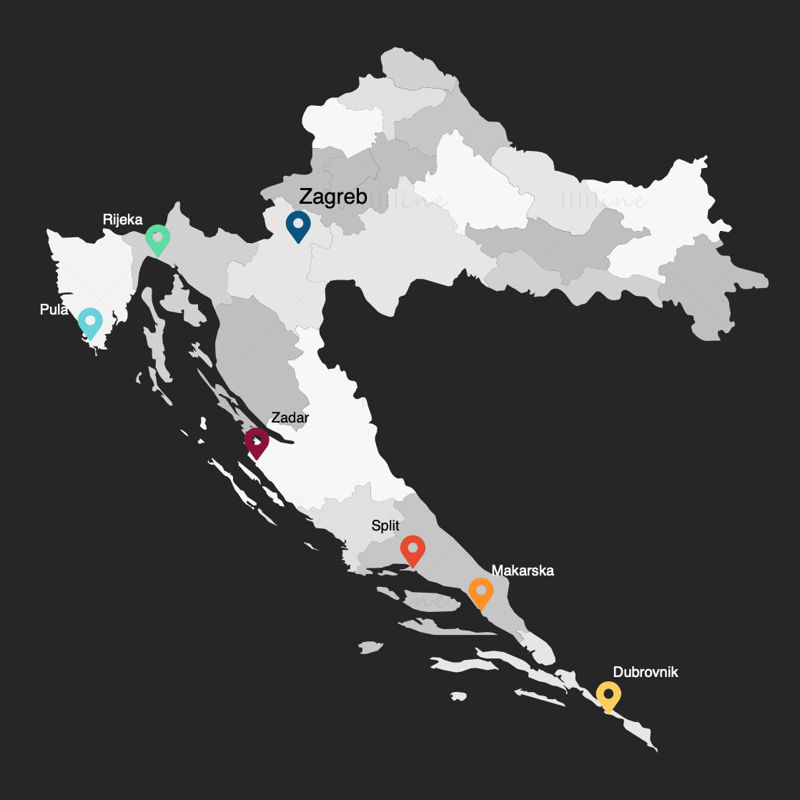 Kroatia Infographics Kart redigerbar PPT og Keynote