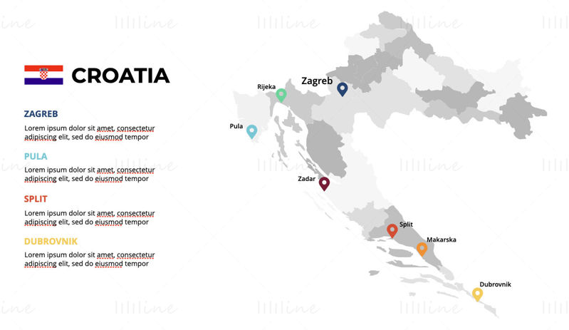 Kroatia Infographics Kart redigerbar PPT og Keynote