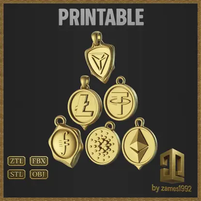 Komplet medalj za kriptovalute - 3D-modeli za nakit in dodatke za tiskanje