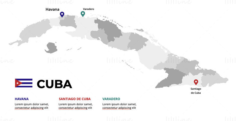 Infografiken zu Kuba, bearbeitbare PPT- und Keynote-Karte