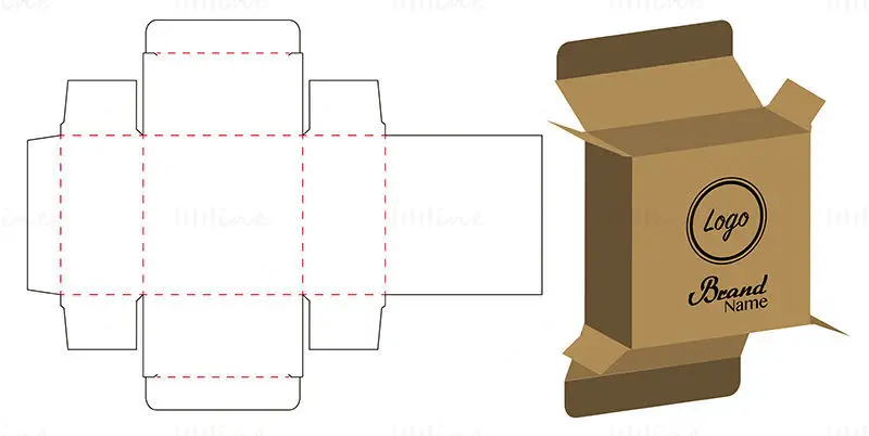Cube packaging box dieline die cutting line vector