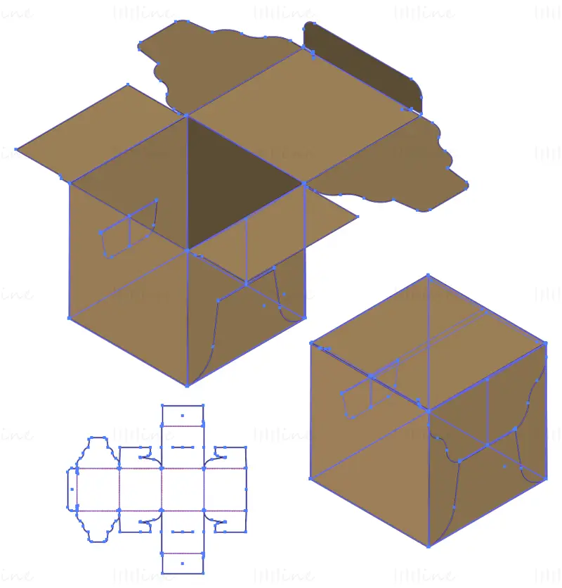 Cube packaging box dieline vector