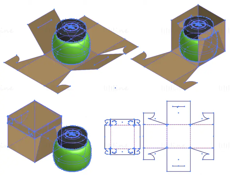 Cube packaging dieline vector