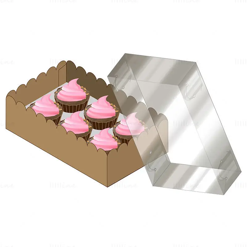 Cup cake packaging box dieline vector