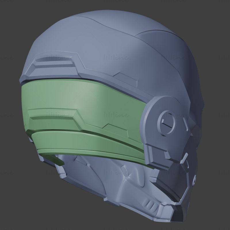 Cyber Red Hood draagbare helm V2 3D-model klaar om STL OBJ FBX af te drukken