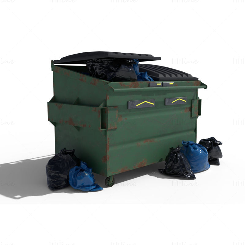 Cyberpunk Garbage Dumpster with Bags 3D Model