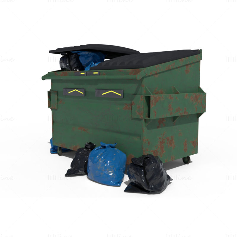 Cyberpunk Garbage Dumpster with Bags 3D Model