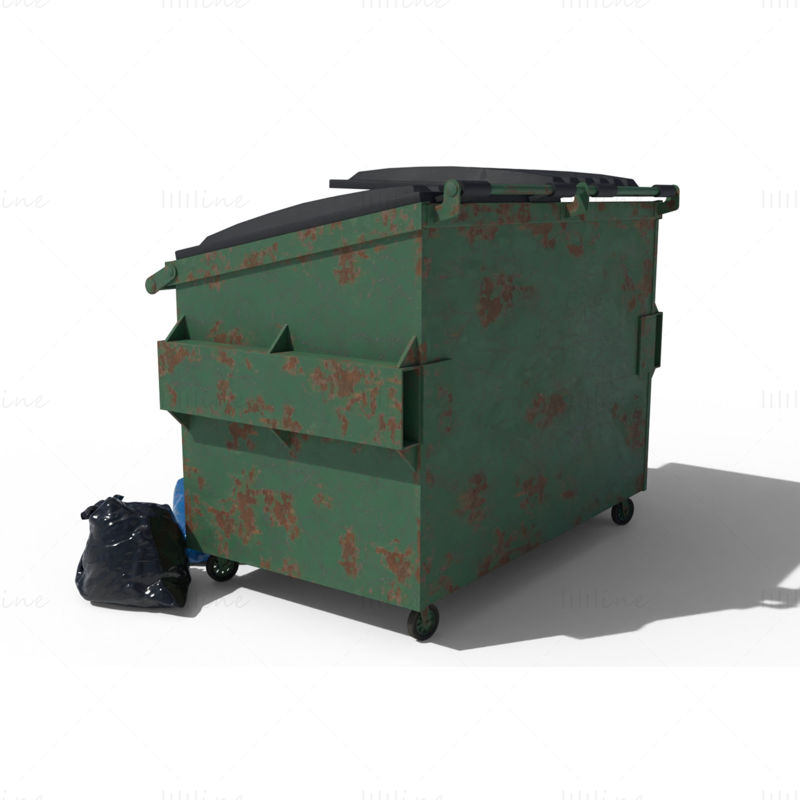 Cyberpunk Garbage Dumpster with Bags 3D Model