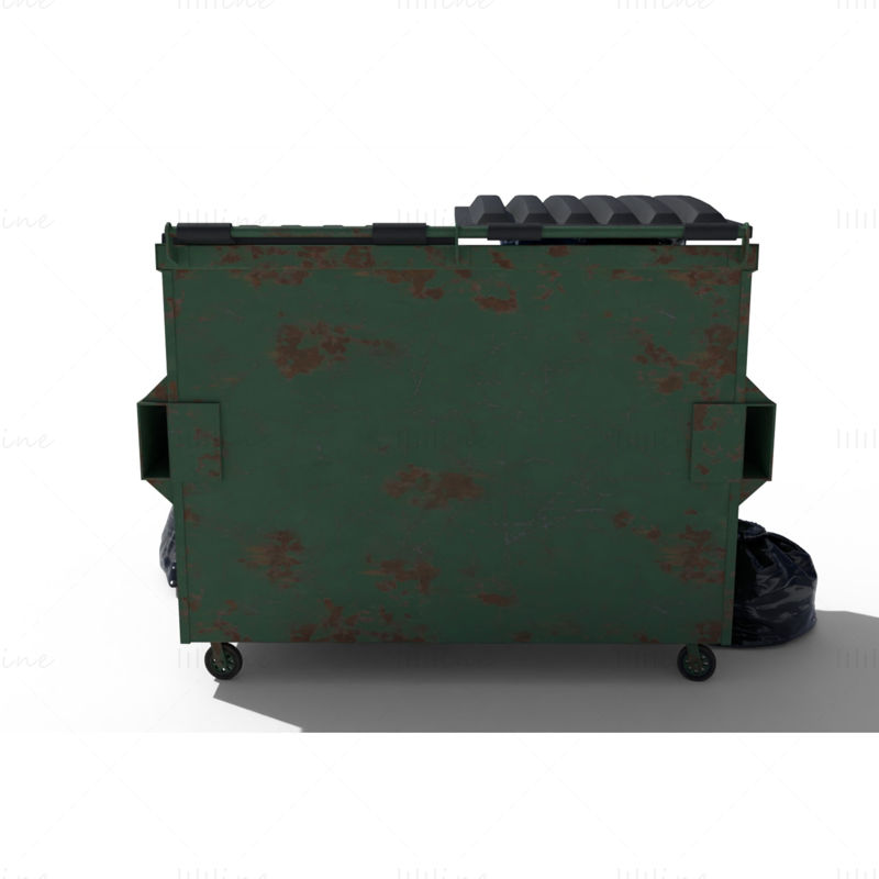 Cyberpunk Garbage Dumpster with Bags 3D Model