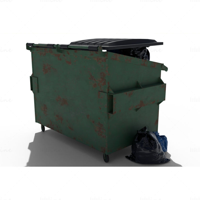 Cyberpunk Garbage Dumpster with Bags 3D Model