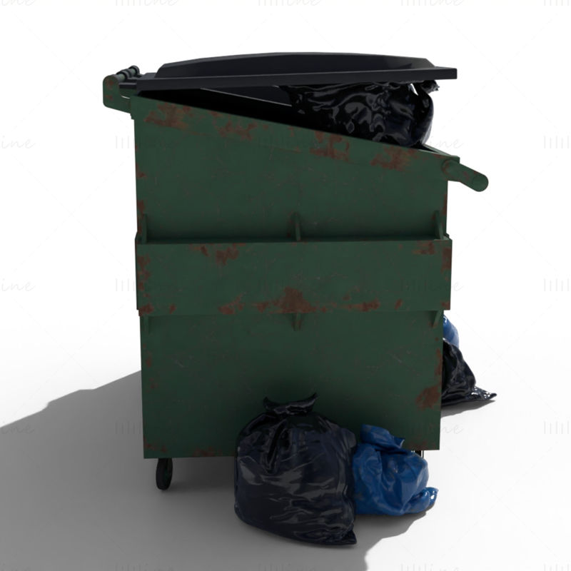 Cyberpunk Garbage Dumpster with Bags 3D Model