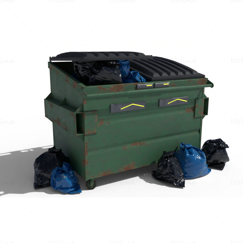 Cyberpunk Garbage Dumpster with Bags 3D Model