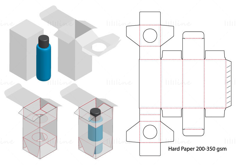 Cylindrical product packaging box dieline pattern vector