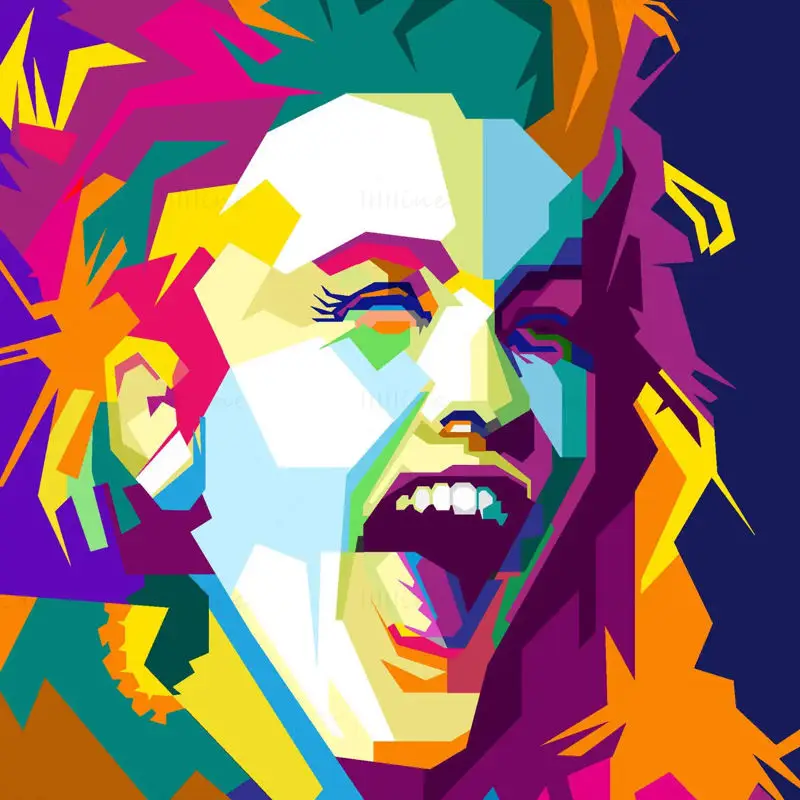 Cyndi Lauper, cantante pop de los años 80, arte pop, vector WPAP