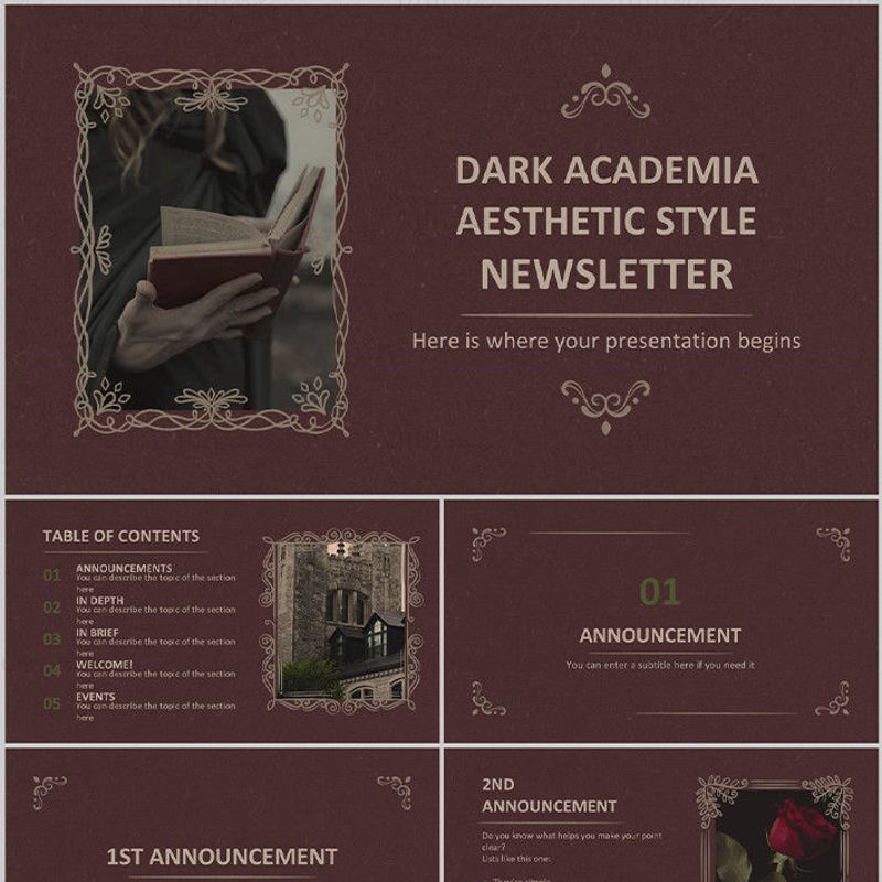 DARK ACADEMIA AESTHETIC STYLE NEWSLETTER PowerPoint Template