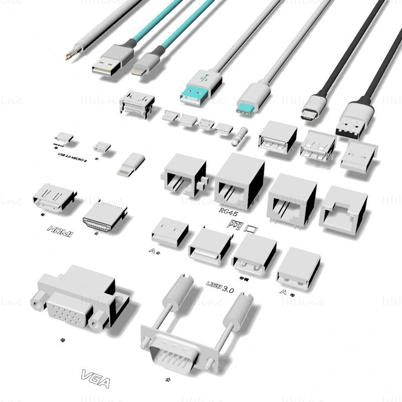 Data cable, interface accessories 3D model
