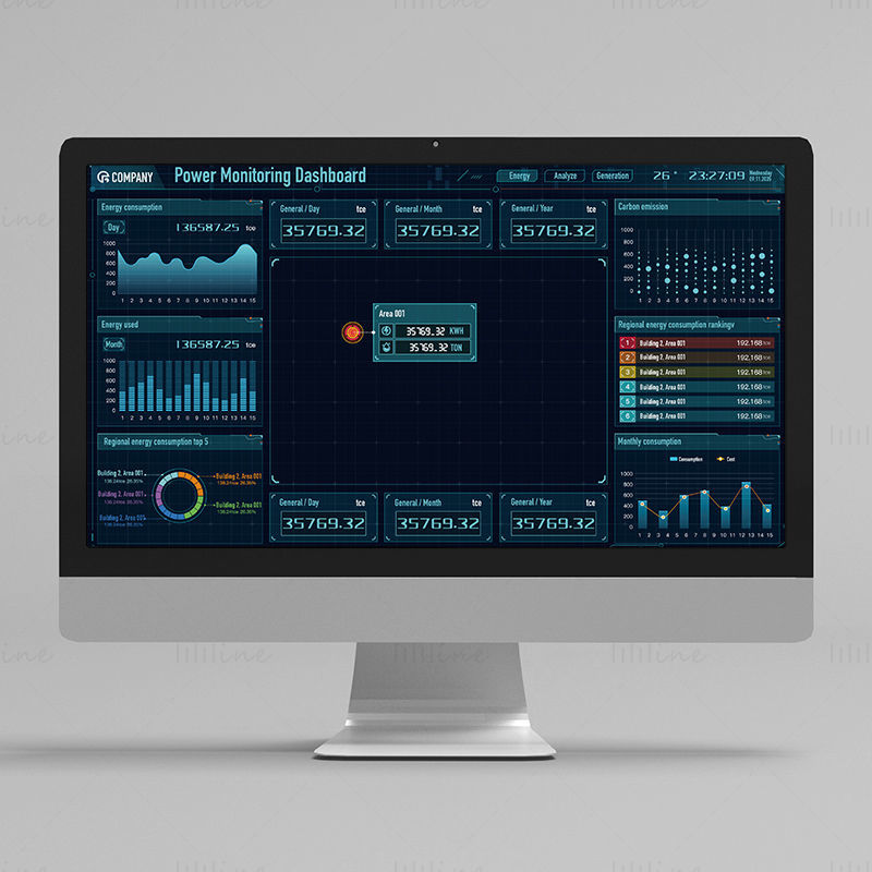 Data monitoring panel vector dashboard