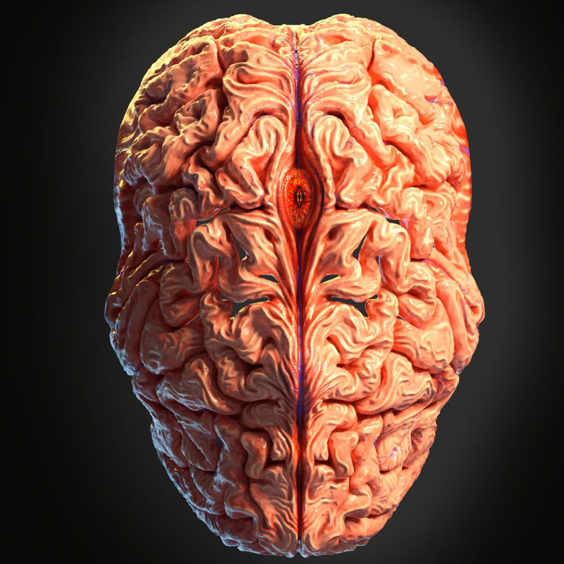 Modelo de impresión 3D de demonio con mascarilla cerebral