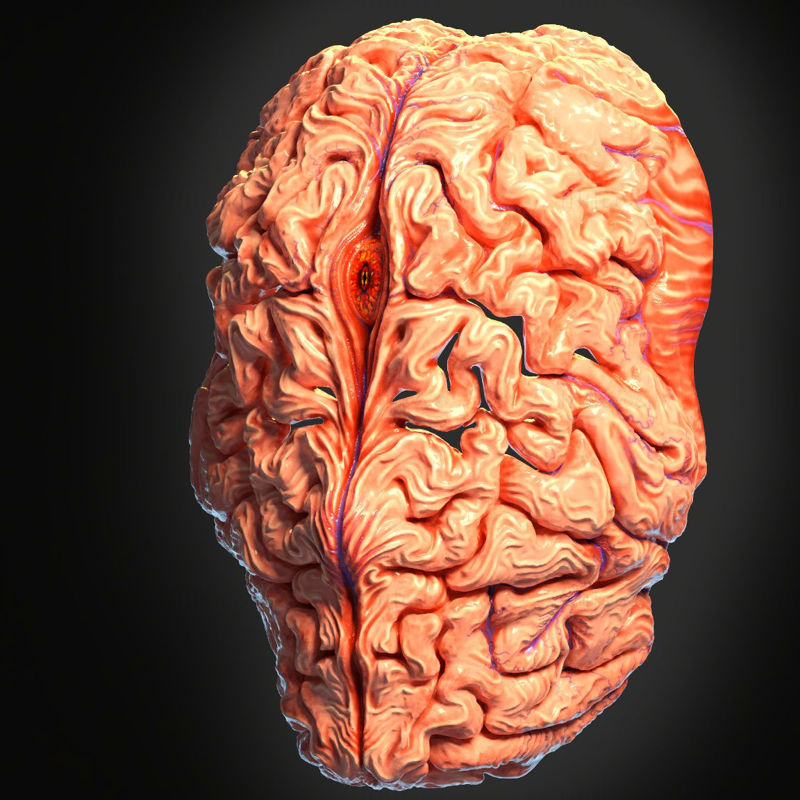 Modelo de impresión 3D de demonio con mascarilla cerebral