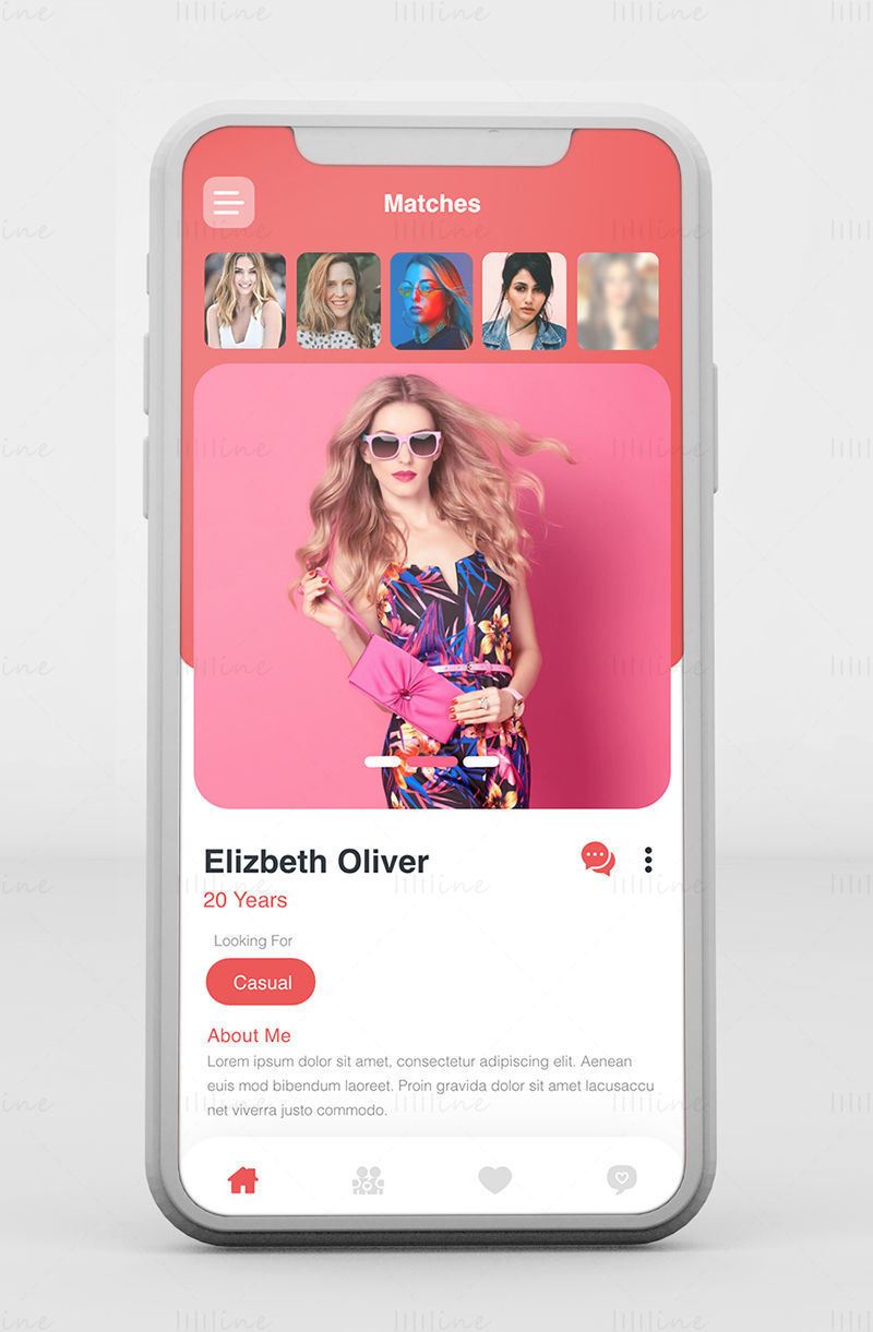 Destin Dating アプリ UI テンプレート - Adobe XD Mobile UI Kit