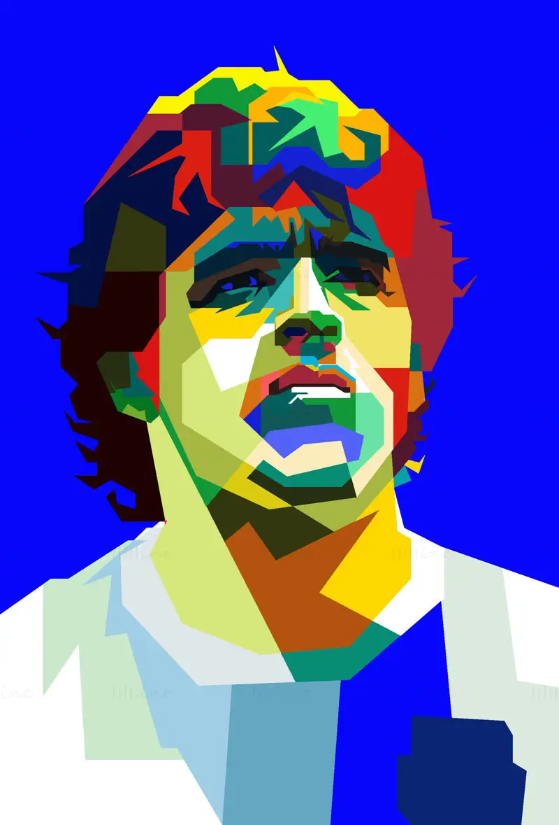 Diego Maradona Altın Eller Futbol Pop Art WPAP Vektör