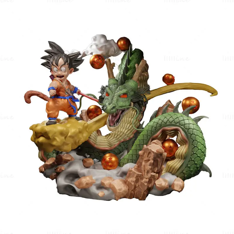 Diorama Kid Goku și Shenlong Dragon Ball 3D Printing Model STL